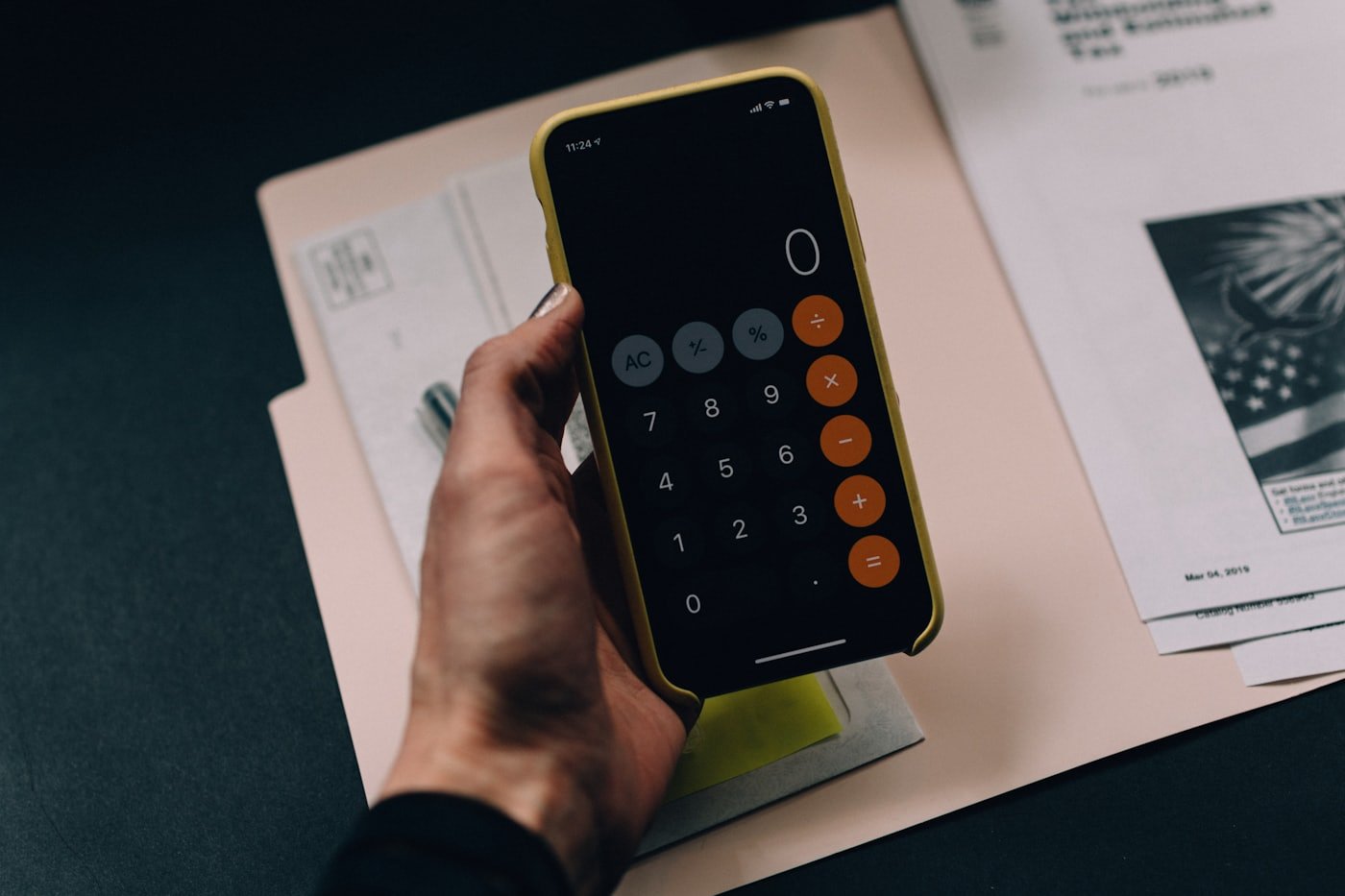 Receipt and calculator on a desk